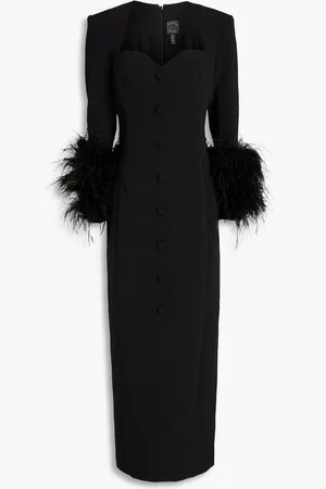 HUISHAN ZHANG Fontaine feather-trimmed crepe midi dress - - UK 8