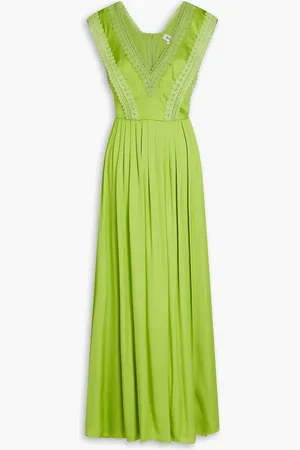 Diane von Furstenberg Margot pleated satin maxi dress - Green - US 0