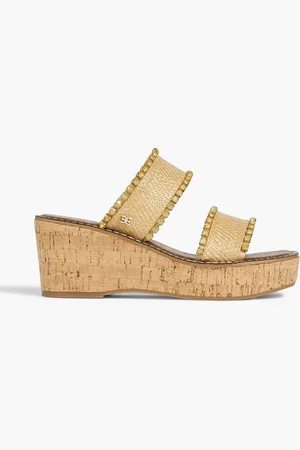 Sam Edelman Angelina embellished woven wedge sandals - Neutral - US 6.5