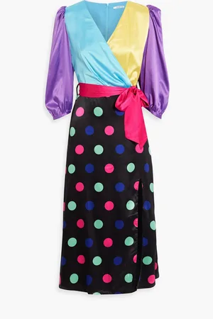 OLIVIA RUBIN Paloma wrap-effect polka-dot satin midi dress - Blue - UK 10