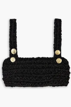 PATBO Button-embellished metallic crinkled stretch bikini top - - M