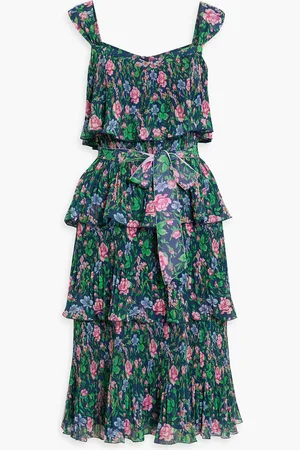 Diane von Furstenberg Loupette ruffled floral-print plissé-georgette dress - Blue - US 8