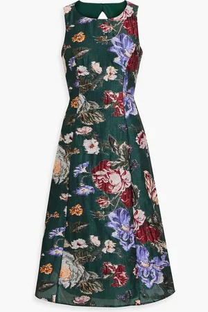 Marchesa Notte Cutout brocade midi dress - Green - US 2
