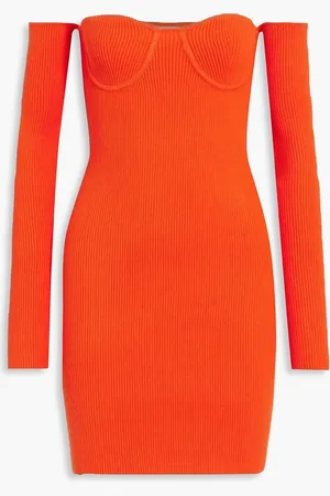 Helmut Lang Off-the-shoulder ribbed-knit mini dress - - M