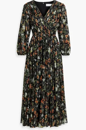 MIKAEL AGHAL Flocked floral-print chiffon midi dress - - US 10