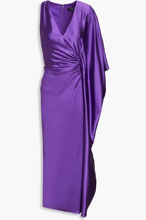 Badgley Mischka Asymmetric ruched satin-crepe midi dress - - US 4