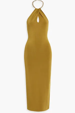 GALVAN Cleopatra chain-embellished stretch-knit halterneck midi dress - Yellow - S