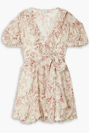 Evarae Ava ruffled printed silk-georgette mini wrap dress - White - L
