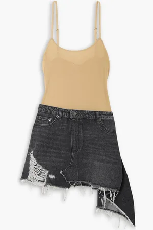 J.W.Anderson Deconstructed asymmetric cotton-jersey and denim mini dress - Neutral - UK 8