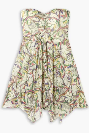 Isabel Marant Louane strapless floral-print silk-crepon mini dress - Green - FR 40
