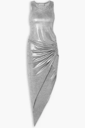 ALEXANDRE VAUTHIER Asymmetric gathered metallic stretch-jersey midi dress - Metallic - FR 40