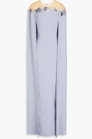 Marchesa Notte Cape-effect embellished crepe gown - Purple - US 6