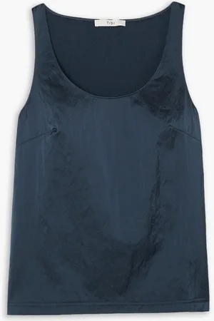 tibi Crinkled-satin tank - Blue - US 6