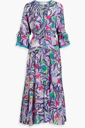Diane von Furstenberg Boris tiered floral-print sateen midi dress - Purple - XXS