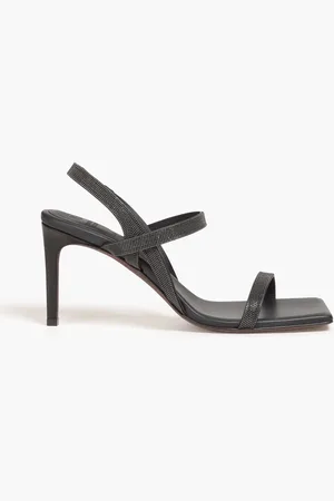 Brunello Cucinelli Bead-embellished leather slingback sandals - - EU 37
