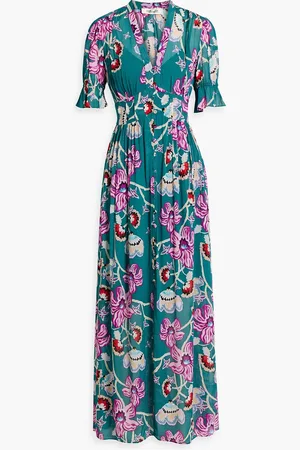 Diane von Furstenberg Erica gathered floral-print chiffon maxi dress - Blue - US 4
