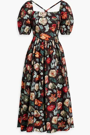 ROSETTA GETTY Floral-print cotton-twill midi dress - Brown - US 6