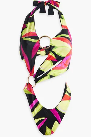 Louisa Ballou Cutout printed halterneck swimsuit - Yellow - XS