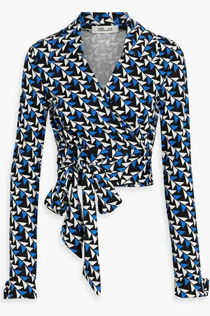 Diane von Furstenberg Bobbie cropped printed silk and cotton-blend jersey wrap top - - XXS