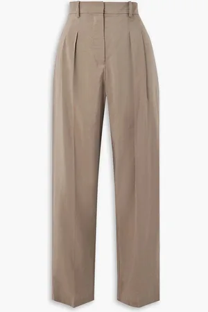 Joseph Tarn pleated silk-blend drill wide-leg pants - Neutral - FR 38