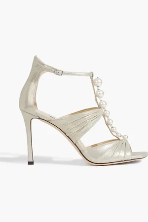 Jimmy Choo Aura 95 embellished metallic suede sandals - Metallic - EU 39.5