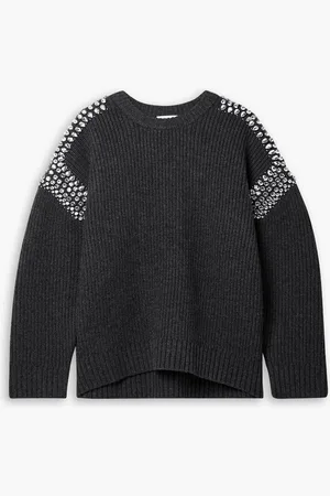A.L.C. Colby oversized crystal-embellished ribbed merino wool sweater - Gray - M