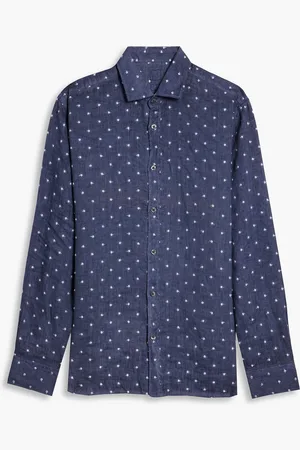 120% Lino Swiss-dot linen shirt - Blue - S