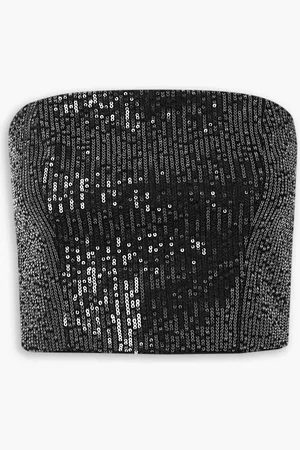 ROTATE Emili strapless cropped sequined denim top - - DE 36
