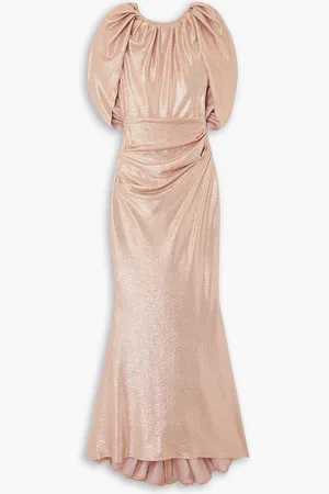TALBOT RUNHOF Cape-effect gathered metallic stretch-jersey gown - Metallic - US 12