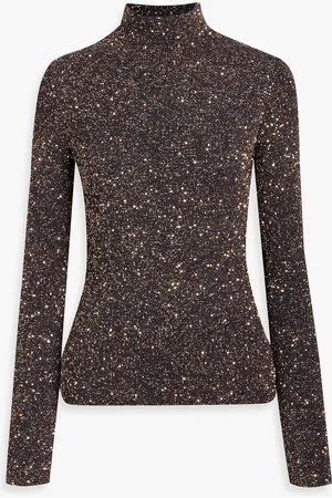 Proenza Schouler Cutout sequined crochet-knit turtleneck sweater - Brown - M