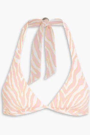 Heidi Klein Palermo zebra-print stretch-jacquard halterneck bikini top - - XL