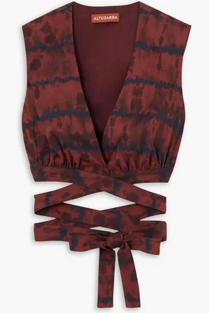 Altuzarra Ayo cropped tie-dyed cotton-blend wrap top - Red - FR 46