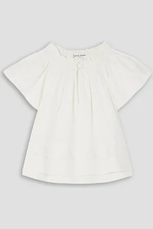 APIECE APART Deia cropped smocked embroidered cotton-poplin blouse - White - XL