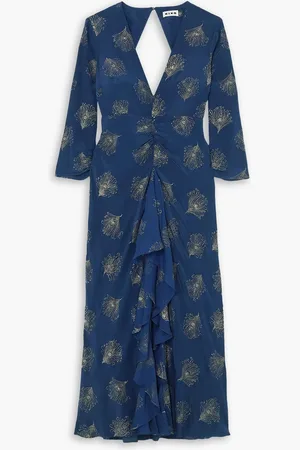 RIXO London Rose cutout ruffled glittered silk-crepe midi dress - Blue - UK 8