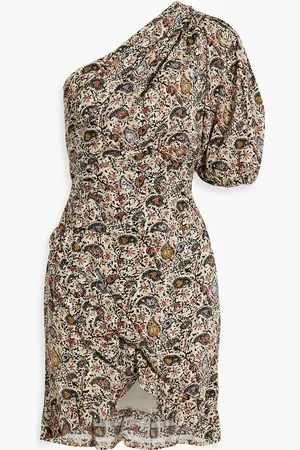 Marant Etoile Esther one-sleeve gathered printed cotton mini dress - White - FR 34