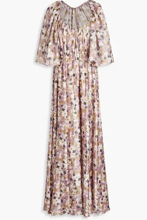 MIKAEL AGHAL Gathered floral-print fil coupé chiffon maxi dress - Purple - US 6