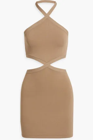 Alexander Wang Cutout stretch-knit halterneck mini dress - Neutral - L