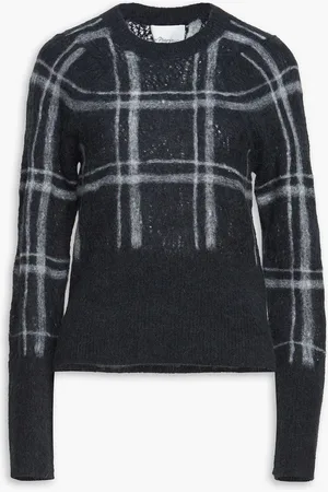 3.1 Phillip Lim Distressed checked alpaca-blend sweater - Gray - L