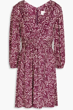 Bash Lia pleated printed crepe mini dress - Purple - 0