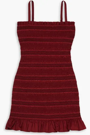 Molly Goddard Fifi embroidered shirred cotton mini dress - Burgundy - UK 12