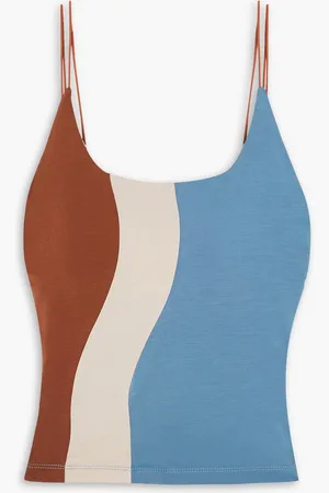 Ahluwalia Cropped color-block stretch-Lyocell jersey camisole - Blue - UK 16