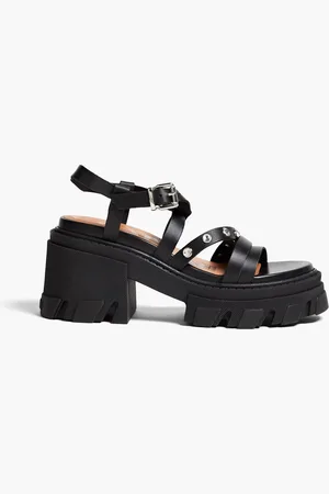 Ganni Crystal-embellished leather platform sandals - - EU 40