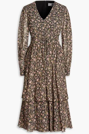 MIKAEL AGHAL Tiered floral-print metallic fil coupé chiffon midi dress - - US 6