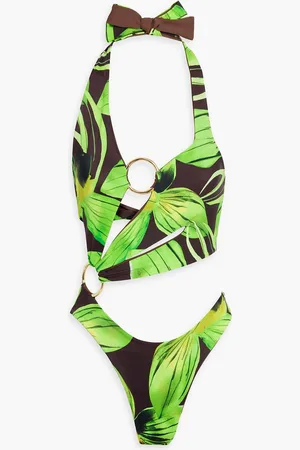 Louisa Ballou Cutout printed halterneck swimsuit - Green - XS