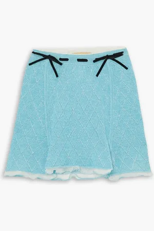 CORMIO Velvet-trimmed pointelle-knit cotton-blend mini skirt - Blue - IT 42