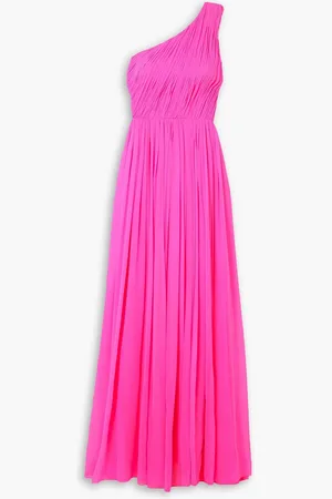 ADAM LIPPES One-shoulder plissé silk-chiffon gown - Pink - US 10
