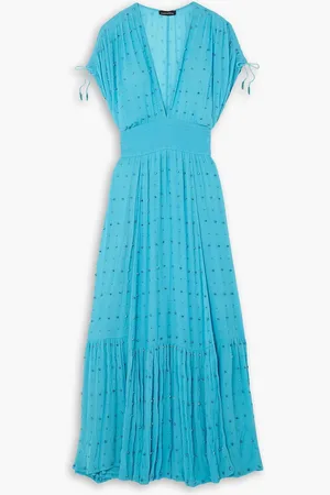 Retrofete Tiered crystal-embellished silk-georgette gown - Blue - XXS