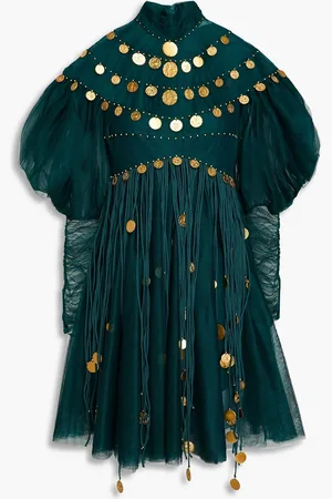 ZIMMERMANN Embellished fringed tulle mini dress - Green - 0