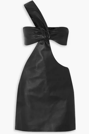 Zeynep Arcay One-shoulder knotted cutout leather mini dress - - US 0