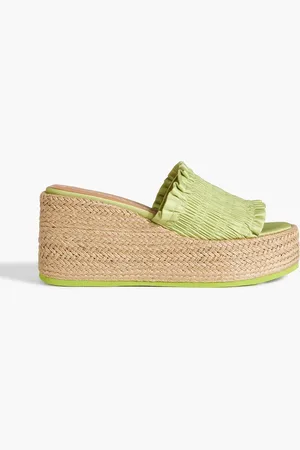 Ganni Shirred satin espadrille platform sandals - Yellow - EU 39